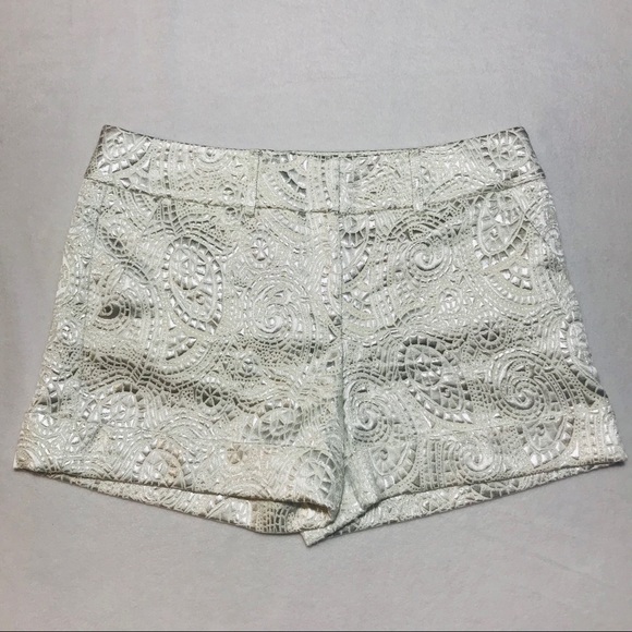 New York & Company Pants - NY & Co. White & Silver Metallic Shorts- 8